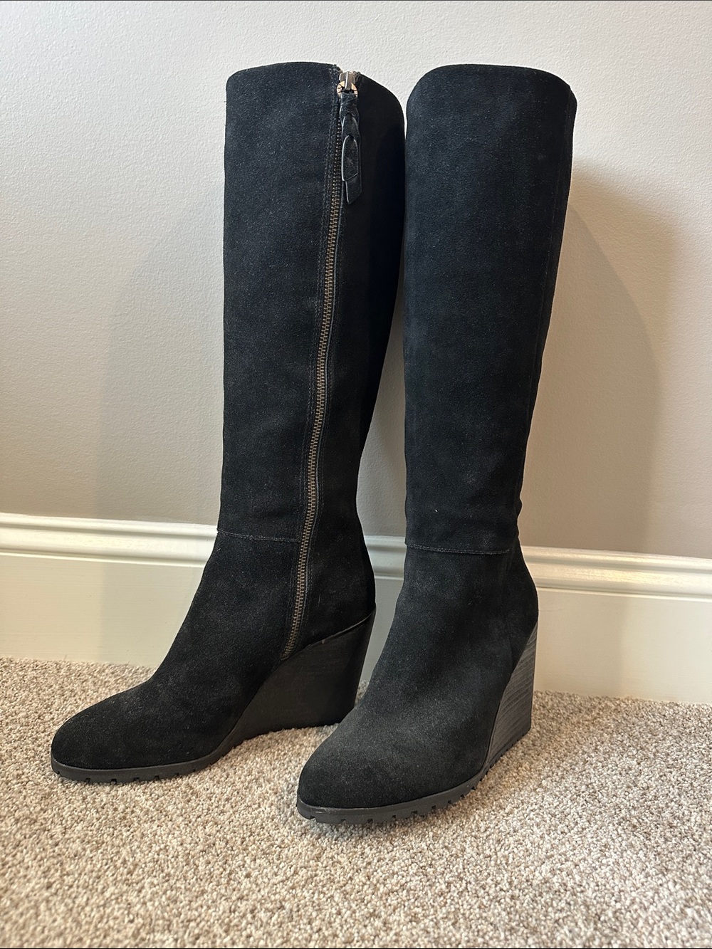 NEW ~ Splendid - Black Tall Suede Wedge Boots ~ 8